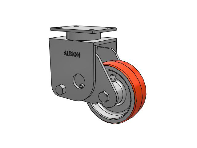 S410 Series Kingpinless Top Plate Rigid Caster with 8 x 3 Red-Orange Tread on Cast Iron Core PY - Polyurethane (Cast Iron Core) Wheel