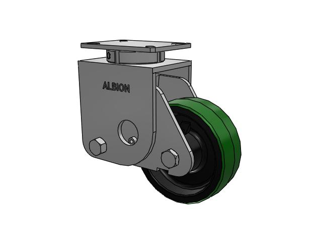 S410 Series Kingpinless Top Plate Swivel Caster with 8 x 3 Green Tread on Black Cast Iron Core PY - Polyurethane (Cast Iron Core) Wheel