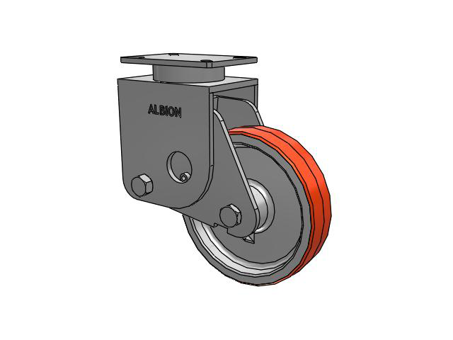 S410 Series Kingpinless Top Plate Rigid Caster with 10 x 2.5 Red-Orange Tread on Cast Iron Core PY - Polyurethane (Cast Iron Core) Wheel