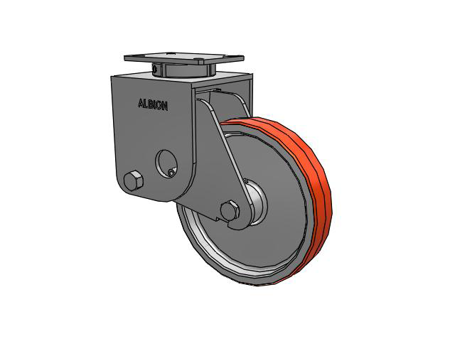 S410 Series Kingpinless Top Plate Swivel Caster with 12 x 2.5 Red-Orange Tread on Cast Iron Core PY - Polyurethane (Cast Iron Core) Wheel