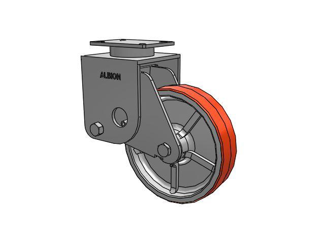 S410 Series Kingpinless Top Plate Rigid Caster with 12 x 3 Red-Orange Tread on Cast Iron Core PY - Polyurethane (Cast Iron Core) Wheel