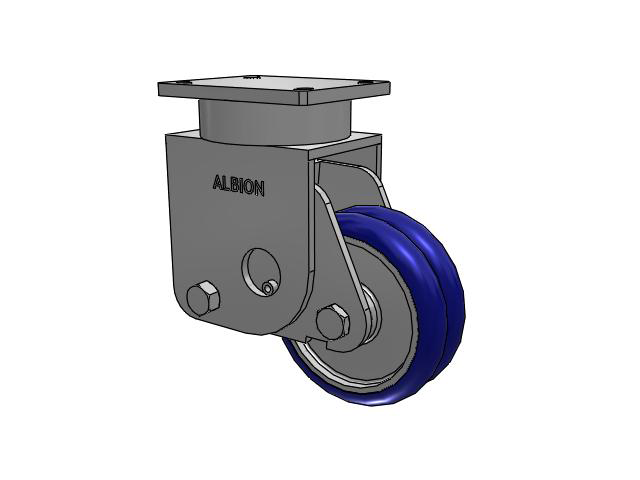 S610 Series Kingpinless Top Plate Rigid Caster with 8 x 3 Blue Tread on Aluminum Core EY - Swivel-EAZ (Crown) Wheel