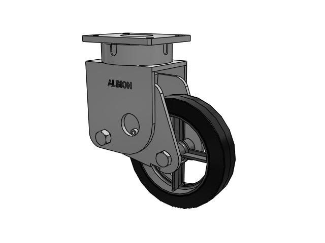 S610 Series Kingpinless Top Plate Swivel Caster with 10 x 2.5 Black Tread on Cast Iron Core MH - Moldon Rubber Heavy Duty (Cast Iron Core) Wheel