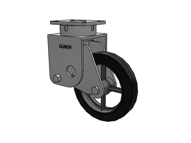 S610 Series Kingpinless Top Plate Swivel Caster with 12 x 2.5 Black Tread on Cast Iron Core MH - Moldon Rubber Heavy Duty (Cast Iron Core) Wheel