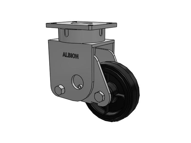 S610 Series Kingpinless Top Plate Swivel Caster with 8 x 2.5 Black Tread on Black Enamel Core MR - Moldon Rubber (Cast Iron Core) Wheel