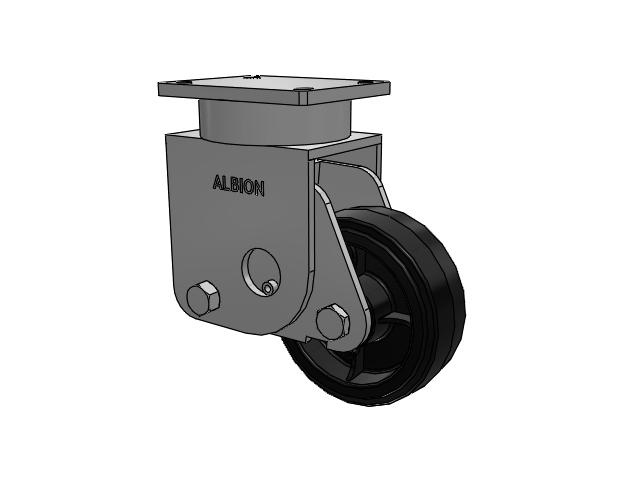 S610 Series Kingpinless Top Plate Rigid Caster with 8 x 3 Black Tread on Black Enamel Core MR - Moldon Rubber (Cast Iron Core) Wheel