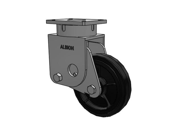 S610 Series Kingpinless Top Plate Swivel Caster with 10 x 2.5 Black Tread on Black Enamel Core MR - Moldon Rubber (Cast Iron Core) Wheel