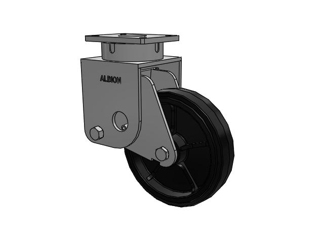 S610 Series Kingpinless Top Plate Swivel Caster with 12 x 3 Black Tread on Black Enamel Core MR - Moldon Rubber (Cast Iron Core) Wheel