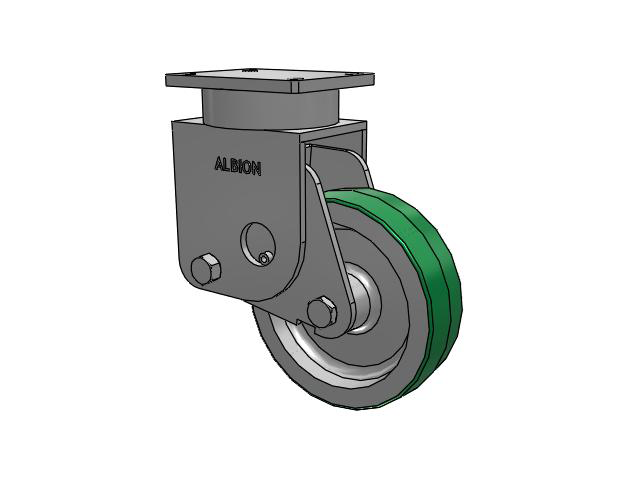 S610 Series Kingpinless Top Plate Rigid Caster with 10 x 3 Green Tread on Aluminum Core PD - Polyurethane (Aluminum Core) Wheel