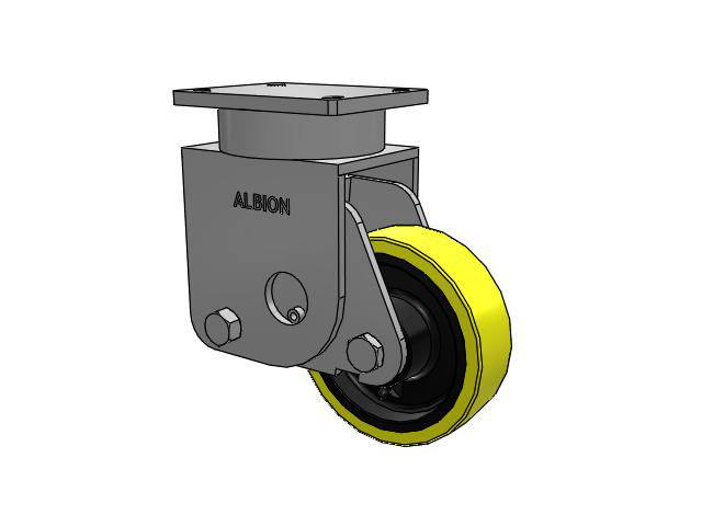 S610 Series Kingpinless Top Plate Rigid Caster with 8 x 2.5 Yellow Tread on Black Cast Iron Core PF - Polyurethane (Heavy Duty Cast Iron Core) Wheel
