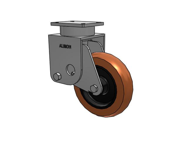 S610 Series Kingpinless Top Plate Rigid Caster with 12 x 3 Red-Brown Tread on Black Cast Iron Core PR - Round Polyurethane (Cast Iron Core) Wheel