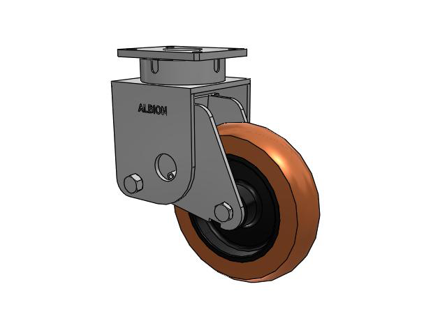 S610 Series Kingpinless Top Plate Swivel Caster with 12 x 3 Red-Brown Tread on Black Cast Iron Core PR - Round Polyurethane (Cast Iron Core) Wheel