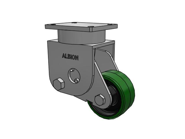 S610 Series Kingpinless Top Plate Rigid Caster with 6 x 3 Green Tread on Black Cast Iron Core PX - Thick Polyurethane (Cast Iron Core) Wheel