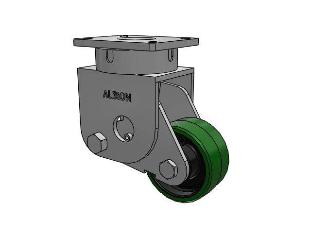 S610 Series Kingpinless Top Plate Swivel Caster with 6 x 3 Green Tread on Black Cast Iron Core PX - Thick Polyurethane (Cast Iron Core) Wheel