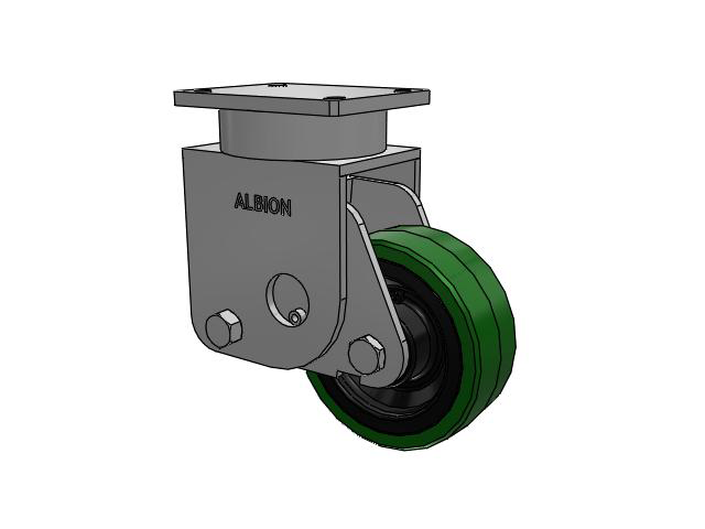 S610 Series Kingpinless Top Plate Rigid Caster with 8 x 3 Green Tread on Black Cast Iron Core PX - Thick Polyurethane (Cast Iron Core) Wheel