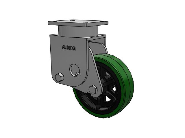S610 Series Kingpinless Top Plate Rigid Caster with 10 x 3 Green Tread on Black Cast Iron Core PX - Thick Polyurethane (Cast Iron Core) Wheel