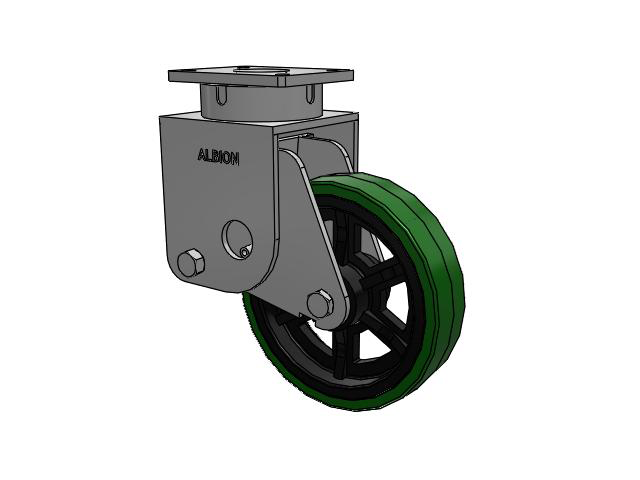 S610 Series Kingpinless Top Plate Swivel Caster with 12 x 3 Green Tread on Black Cast Iron Core PX - Thick Polyurethane (Cast Iron Core) Wheel