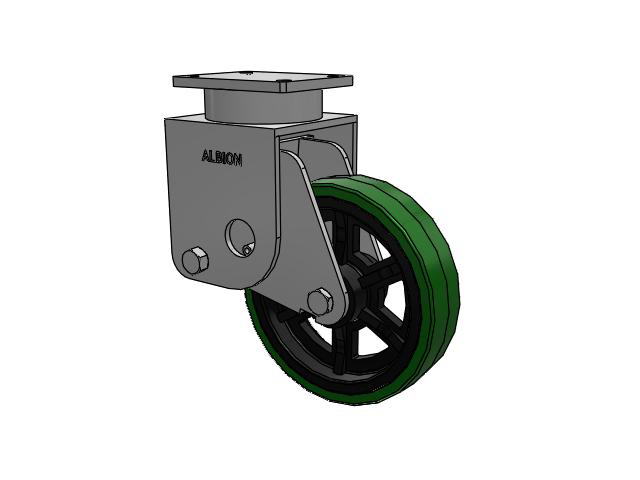 S610 Series Kingpinless Top Plate Rigid Caster with 12 x 3 Green Tread on Black Cast Iron Core PX - Thick Polyurethane (Cast Iron Core) Wheel