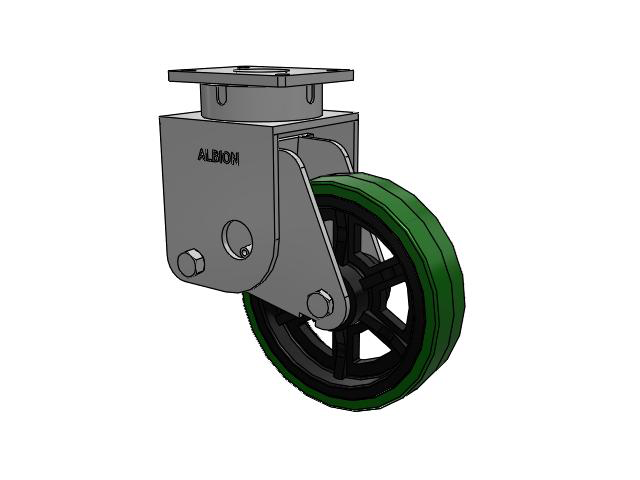 S610 Series Kingpinless Top Plate Swivel Caster with 12 x 3 Green Tread on Black Cast Iron Core PX - Thick Polyurethane (Cast Iron Core) Wheel