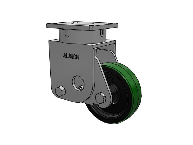 S610 Series Kingpinless Top Plate Swivel Caster with 8 x 2.5 Green Tread on Black Cast Iron Core PY - Polyurethane (Cast Iron Core) Wheel