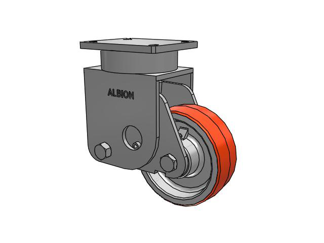 S610 Series Kingpinless Top Plate Rigid Caster with 8 x 3 Red-Orange Tread on Cast Iron Core PY - Polyurethane (Cast Iron Core) Wheel
