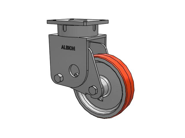 S610 Series Kingpinless Top Plate Swivel Caster with 10 x 2.5 Red-Orange Tread on Cast Iron Core PY - Polyurethane (Cast Iron Core) Wheel