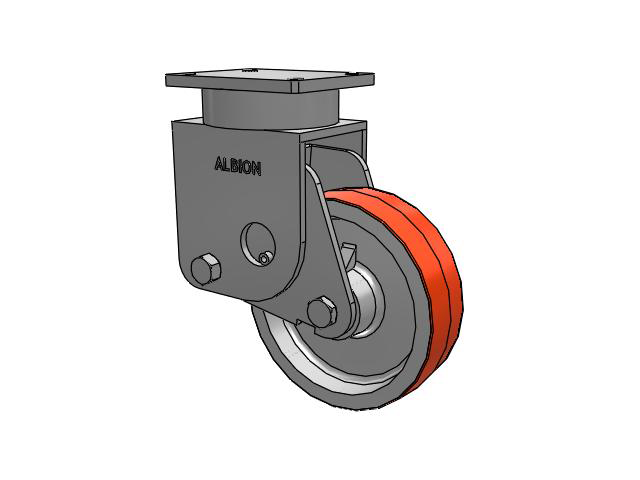 S610 Series Kingpinless Top Plate Rigid Caster with 10 x 3 Red-Orange Tread on Cast Iron Core PY - Polyurethane (Cast Iron Core) Wheel