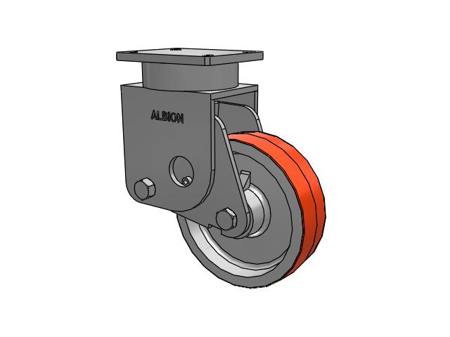 S610 Series Kingpinless Top Plate Rigid Caster with 10 x 3 Red-Orange Tread on Cast Iron Core PY - Polyurethane (Cast Iron Core) Wheel