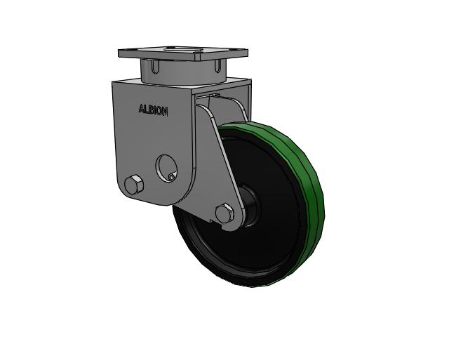 S610 Series Kingpinless Top Plate Swivel Caster with 12 x 2.5 Green Tread on Black Cast Iron Core PY - Polyurethane (Cast Iron Core) Wheel