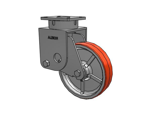 S610 Series Kingpinless Top Plate Swivel Caster with 12 x 3 Red-Orange Tread on Cast Iron Core PY - Polyurethane (Cast Iron Core) Wheel