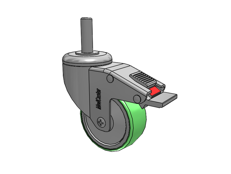Stainless Steel Threaded Stem Swivel Caster with 3 x 1.25 Antimicrobial Rubber Wheel and Total Lock Brake
