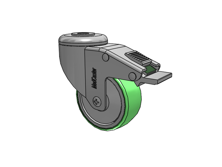 Stainless Steel Hollow Kingpin (Unassembled Caster) Swivel Caster with 3 x 1.25 Antimicrobial Rubber Wheel and Directional Lock Brake