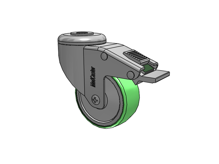 Stainless Steel Hollow Kingpin (Unassembled Caster) Swivel Caster with 3 x 1.25 Antimicrobial Rubber Wheel and Directional Lock Brake