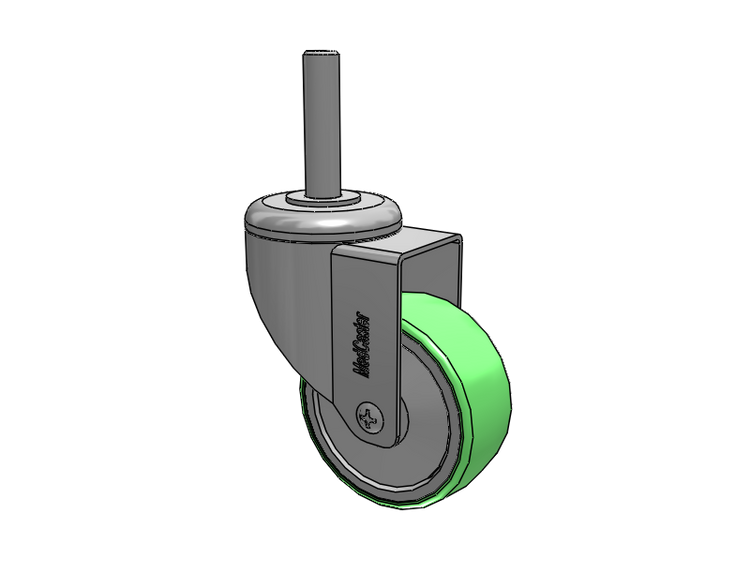Roulette pivotante à tige filetée en acier inoxydable, équipée de 3 roues en caoutchouc antimicrobien de 1,25