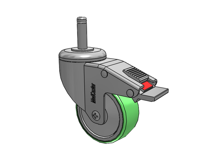 Stainless Steel Grip Ring Stem Swivel Caster with 3 x 1.25 Antimicrobial Rubber Wheel and Total Lock Brake