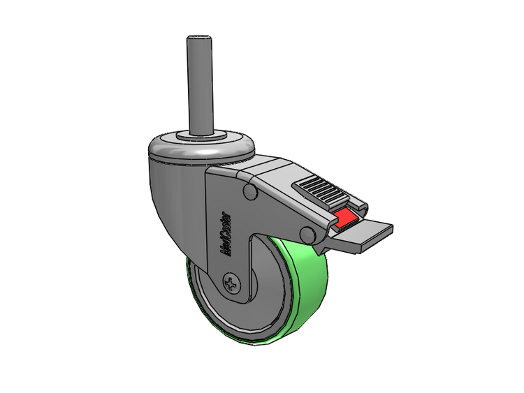 Stainless Steel Threaded Stem Swivel Caster with 3 x 1.25 Antimicrobial Rubber Wheel and Total Lock Brake