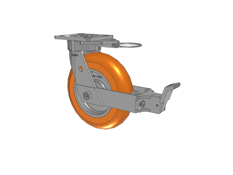 18 Series Top Plate Swivel Caster with 8 x 2 Orange Tread on Aluminum Core AN - Round Polyurethane (Aluminum Core) Wheel and Face Brake