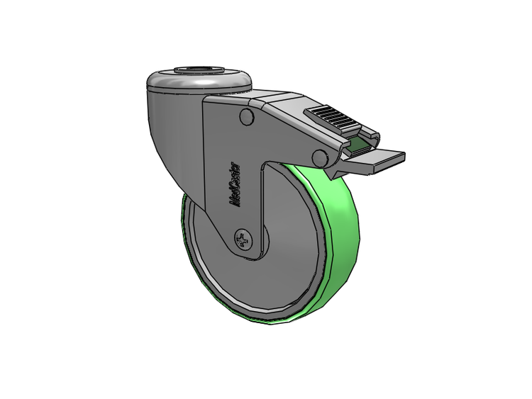 Stainless Steel Hollow Kingpin Caster with 4 x 1.25 Antimicrobial Rubber Wheel and Directional Lock Brake