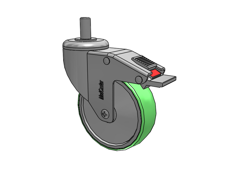 Stainless Steel Threaded Stem Swivel Caster with 4 x 1.25 Antimicrobial Rubber Wheel and Total Lock Brake
