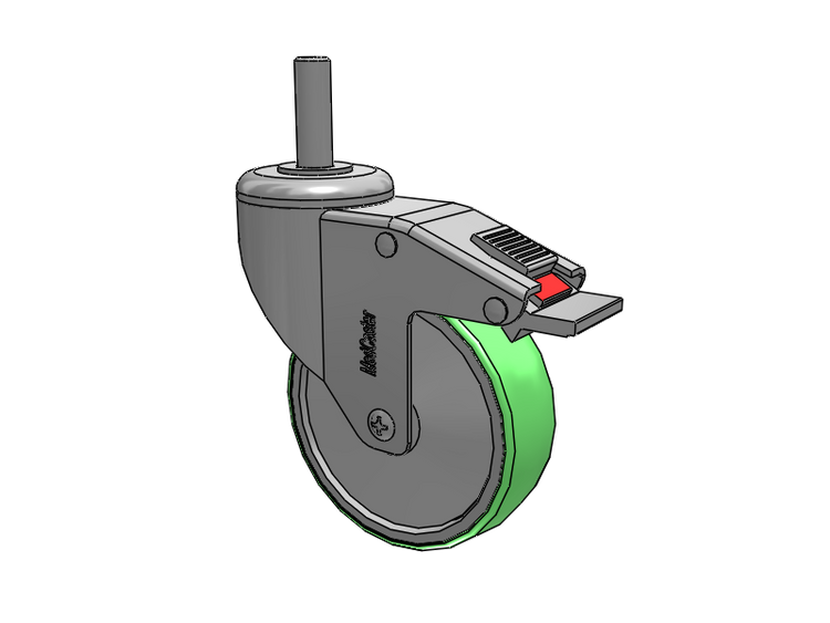 Stainless Steel Threaded Stem Swivel Caster with 4 x 1.25 Antimicrobial Rubber Wheel and Total Lock Brake