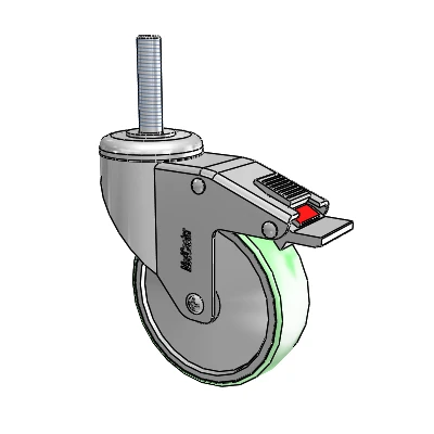 Stainless Steel Threaded Stem Swivel Caster with 4 x 1.25 Antimicrobial Rubber Wheel and Total Lock Brake