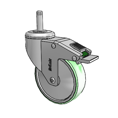 Stainless Steel Grip Ring Stem Swivel Caster with 4 x 1.25 Antimicrobial Rubber Wheel and Directional Lock Brake