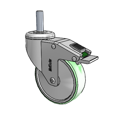 Stainless Steel Threaded Stem Swivel Caster with 4 x 1.25 Antimicrobial Rubber Wheel and Directional Lock Brake