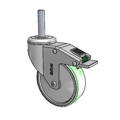 Stainless Steel Threaded Stem Swivel Caster with 4 x 1.25 Antimicrobial Rubber Wheel and Directional Lock Brake