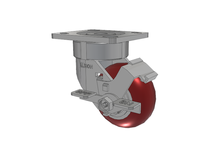 18 Series Top Plate Swivel Caster with 4 x 2 Maroon Tread on Aluminum Core AX - Round Polyurethane (Aluminum Core) Wheel and Face Brake