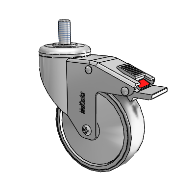 Stainless Steel Threaded Stem Swivel Caster with 4 x 1.25 Conductive Rubber Wheel and Total Lock Brake