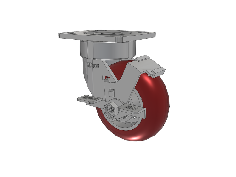 18 Series Top Plate Swivel Caster with 5 x 2 Maroon Tread on Aluminum Core AX - Round Polyurethane (Aluminum Core) Wheel and Face Brake