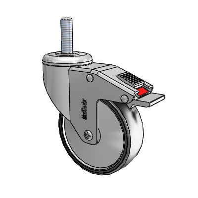 Stainless Steel Threaded Stem Swivel Caster with 4 x 1.25 Polyurethane TPU Wheel and Total Lock Brake