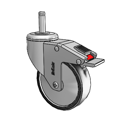 Stainless Steel Grip Ring Stem Swivel Caster with 4 x 1.25 Polyurethane TPU Wheel and Total Lock Brake