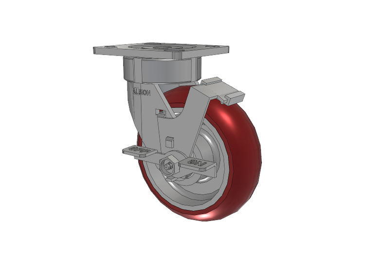 18 Series Top Plate Swivel Caster with 6 x 2 Maroon Tread on Aluminum Core AX - Round Polyurethane (Aluminum Core) Wheel and Face Brake